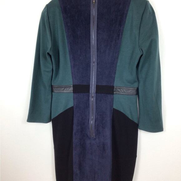 BCBGMAXAZRIA Dark Fern BEATRIZ Faux Suede Colorblock Long Sleeve Sheath Dress M - Picture 5 of 10